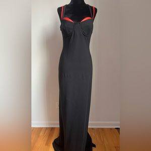 Staud fitted floor length dress with peek-a-boo bra